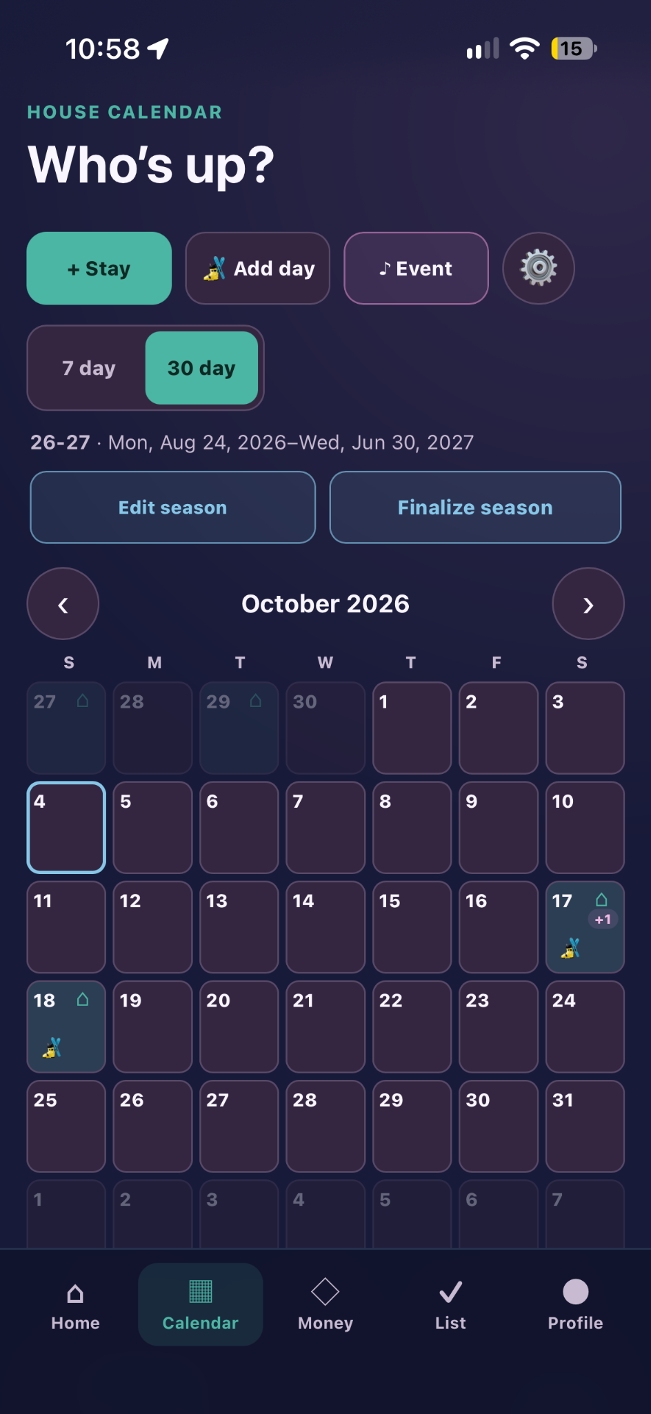 OPERSKI calendar screen